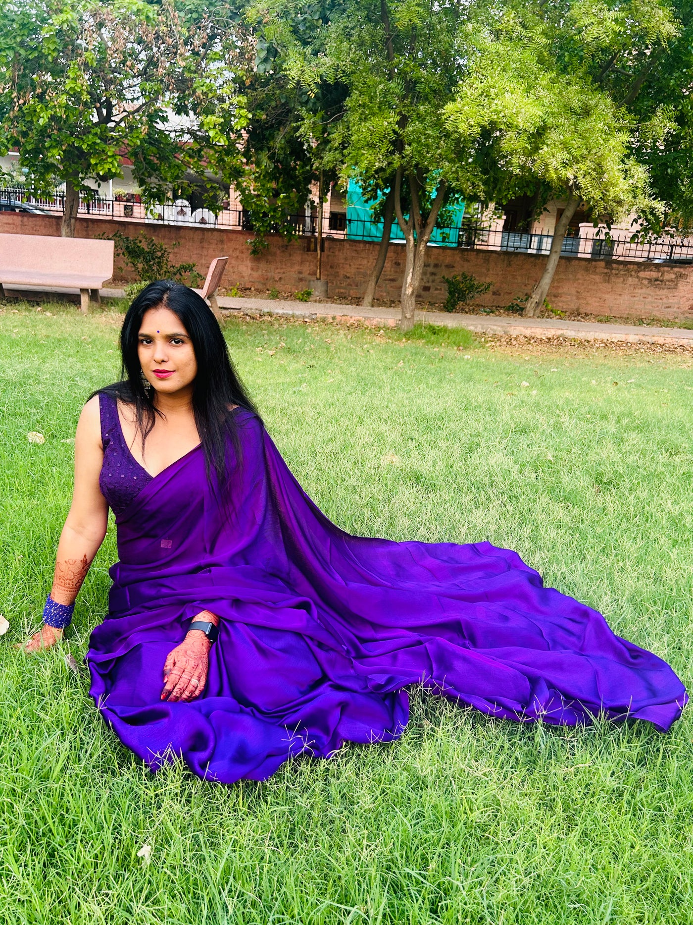 Purple color chiffon saree with blouse
