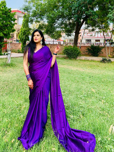 Purple color chiffon saree with blouse